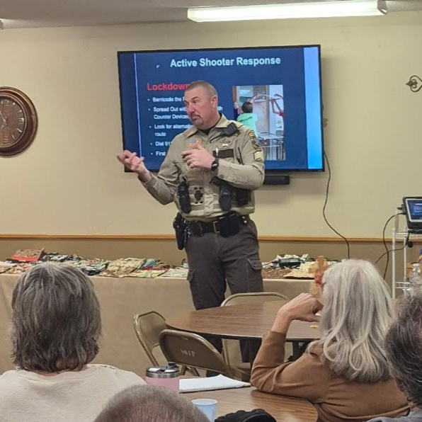 Teaching active shooter response training at local Benton County churches.